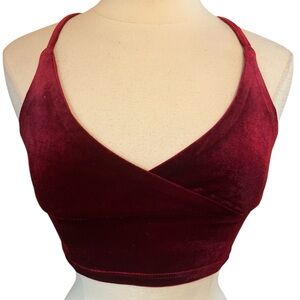 ROMWE Beach Deep Red Velvet Tank Crop Top w/adjustable lace up straps Size Small